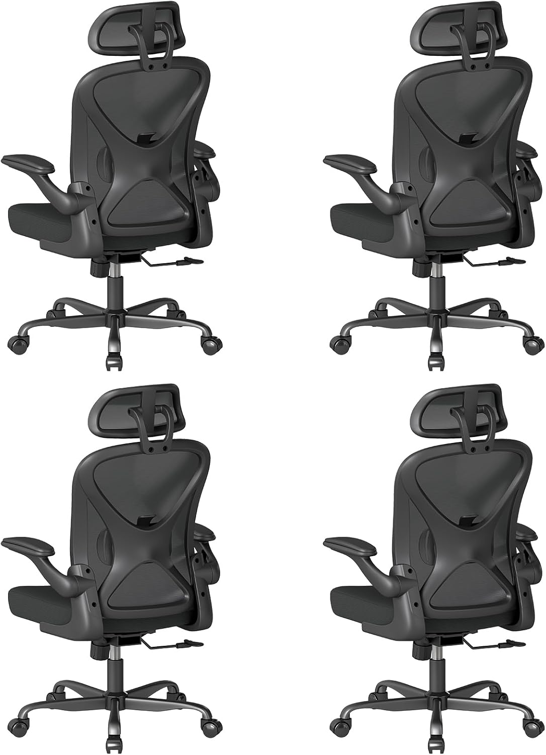 ZZH Ergonomic Office Chair Set of 10 with Adjustable Lumbar Support, Mesh Home Office Desk Chair with Wheels and Flip-up Arms, Black