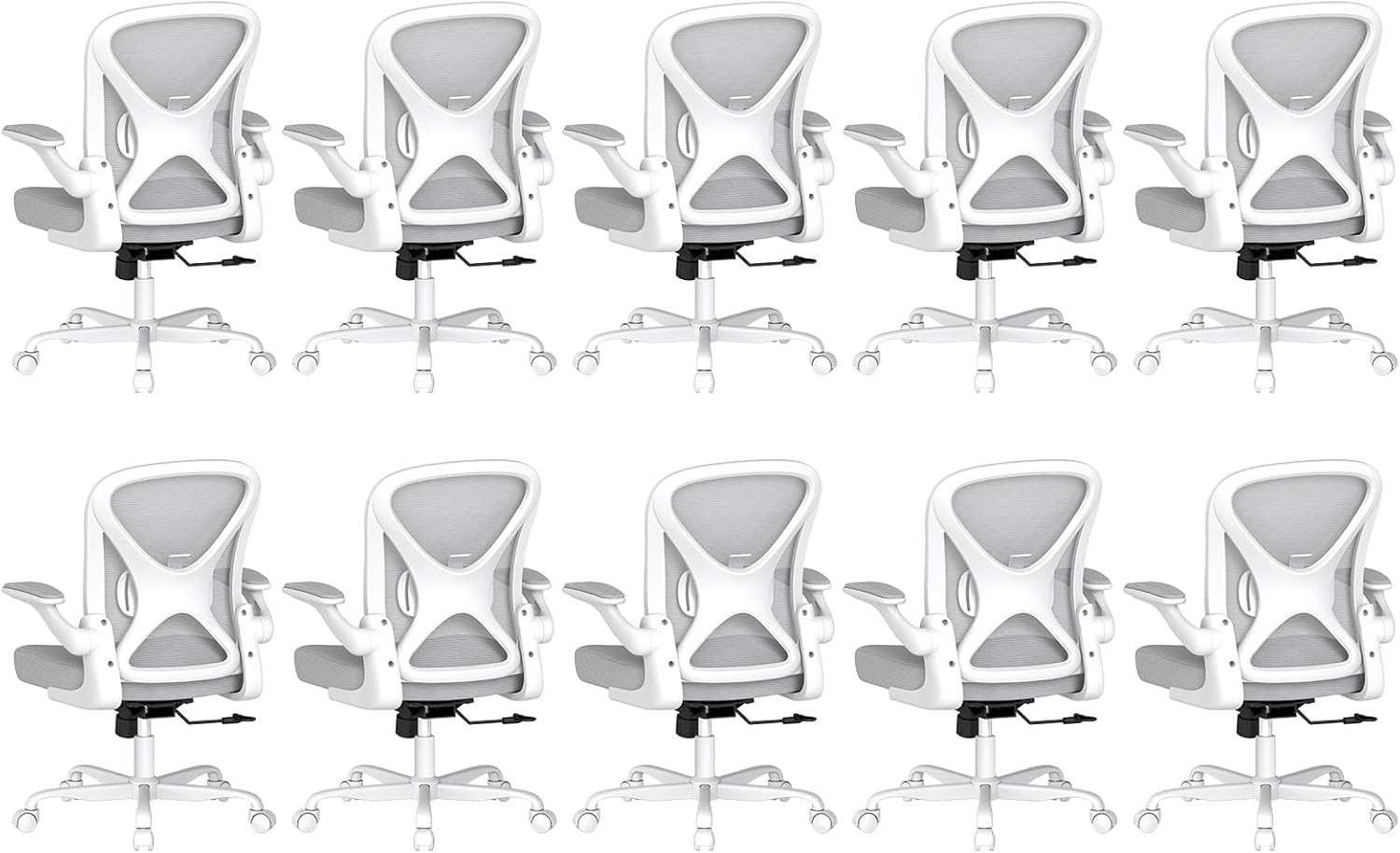 ZZH Ergonomic Office Chair Set of 6 with Adjustable Lumbar Support and Headrest, Mesh Home Office Desk Chair with Wheels and Flip-up Arms, Black