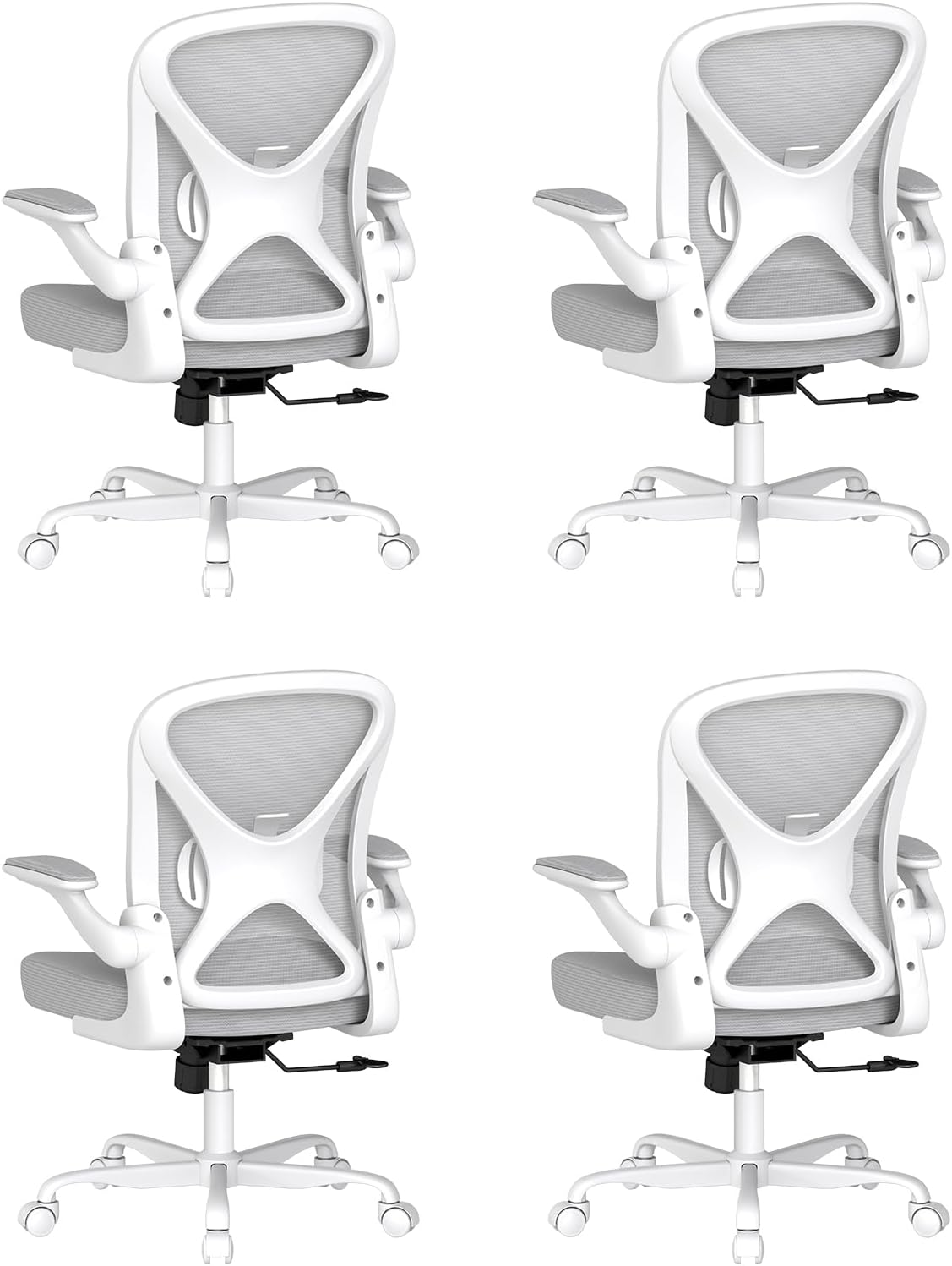 ZZH Ergonomic Office Chair Set of 6 with Adjustable Lumbar Support and Headrest, Mesh Home Office Desk Chair with Wheels and Flip-up Arms, Black