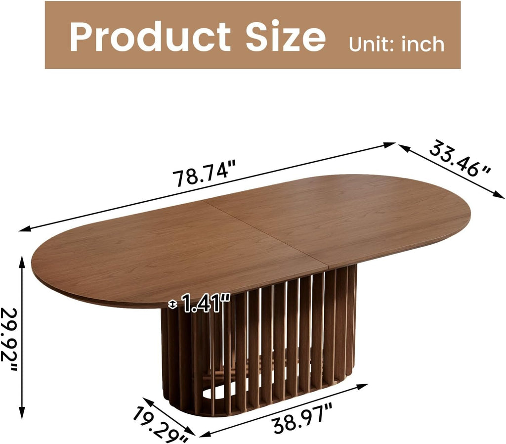 Guyii 79" Farmhouse Oval Dining Table for 6-8 Brown Kichen Table with Strong Pedestal Mid Century 6 Person Dining Room Table for Dining Room Kichen Furniture Bistro