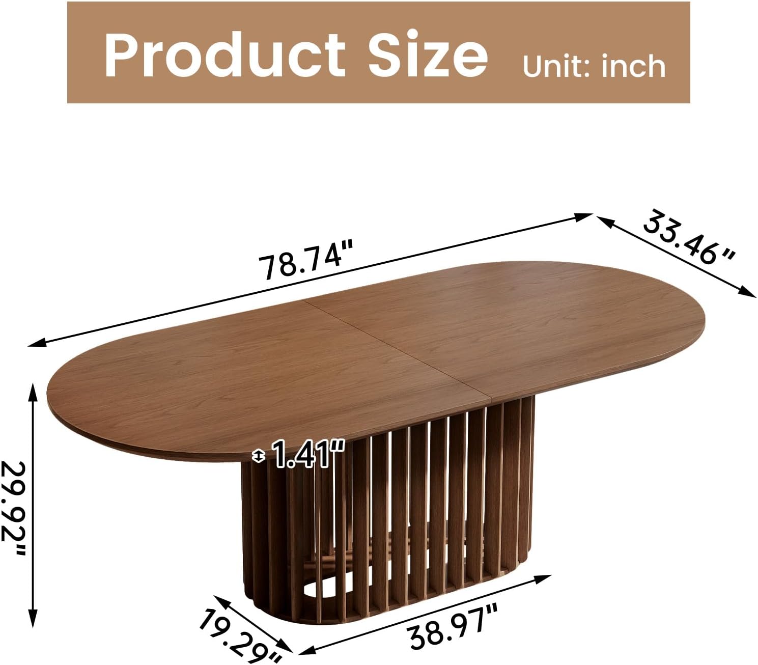 Guyii 79" Farmhouse Oval Dining Table for 6-8 Brown Kichen Table with Strong Pedestal Mid Century 6 Person Dining Room Table for Dining Room Kichen Furniture Bistro