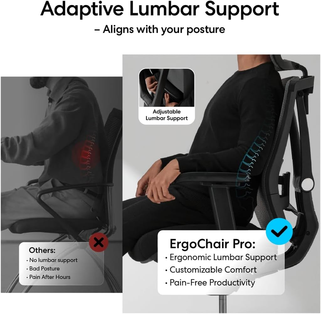 AUTONOMOUS ErgoChair Pro Ergonomic Office Chair Foam Black Adjustable Lumbar Support, Rolling Swivel - Home office Desk Chairs with Wheels and Arms - Ergonomic Desk Chair Comfy for Gaming & Long Hours