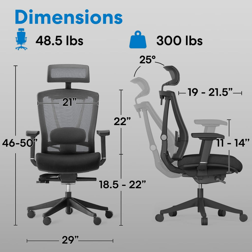 AUTONOMOUS ErgoChair Pro Ergonomic Office Chair Foam Black Adjustable Lumbar Support, Rolling Swivel - Home office Desk Chairs with Wheels and Arms - Ergonomic Desk Chair Comfy for Gaming & Long Hours