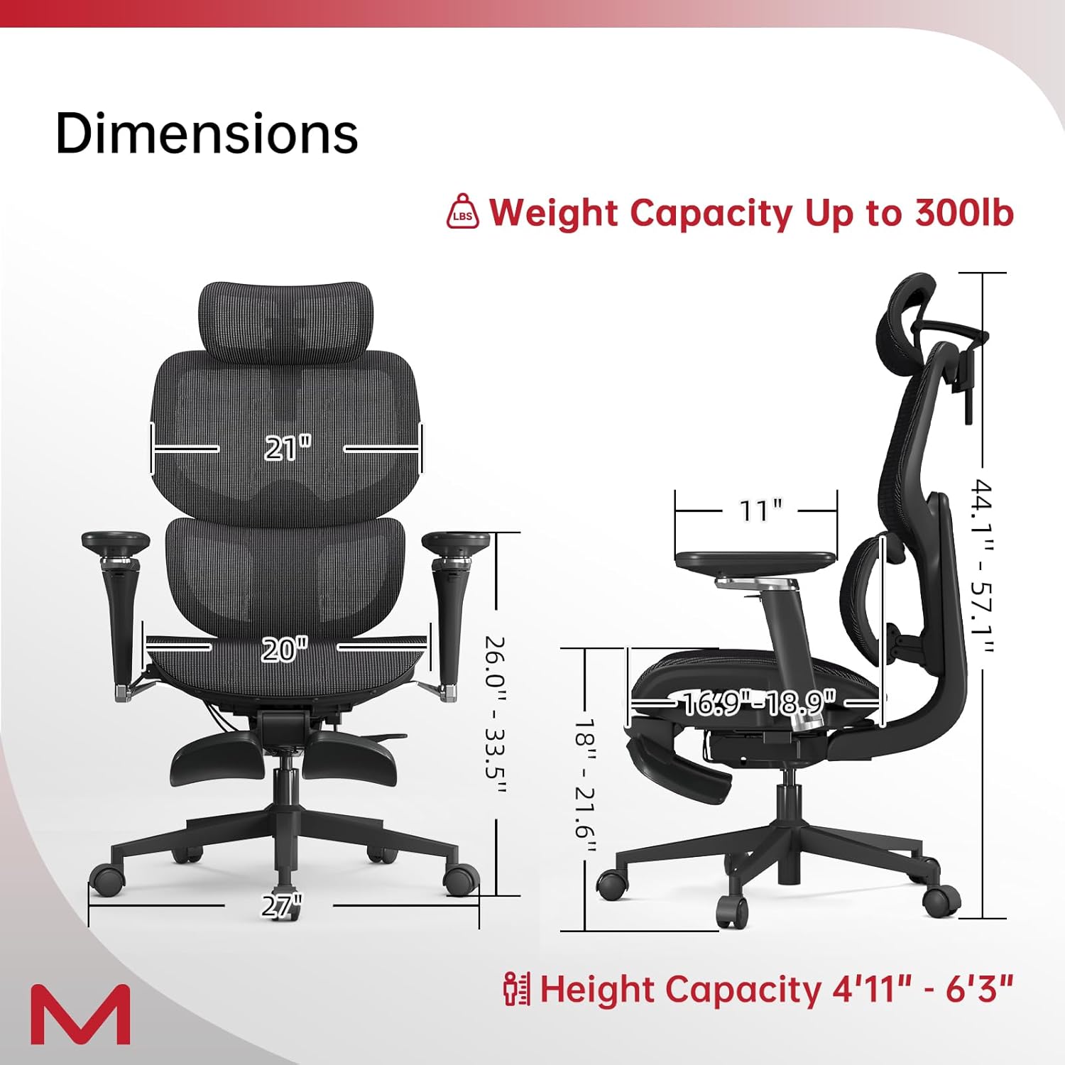 Ergonomic Office Chair with Footrest, Office Chairs with DTS Dynamic Lumbar Support, Desk Chairs with 4D Armrest, 136° Recline,Mesh Back Desk Chair with 3D Headrest, Adjustable Computer Chair