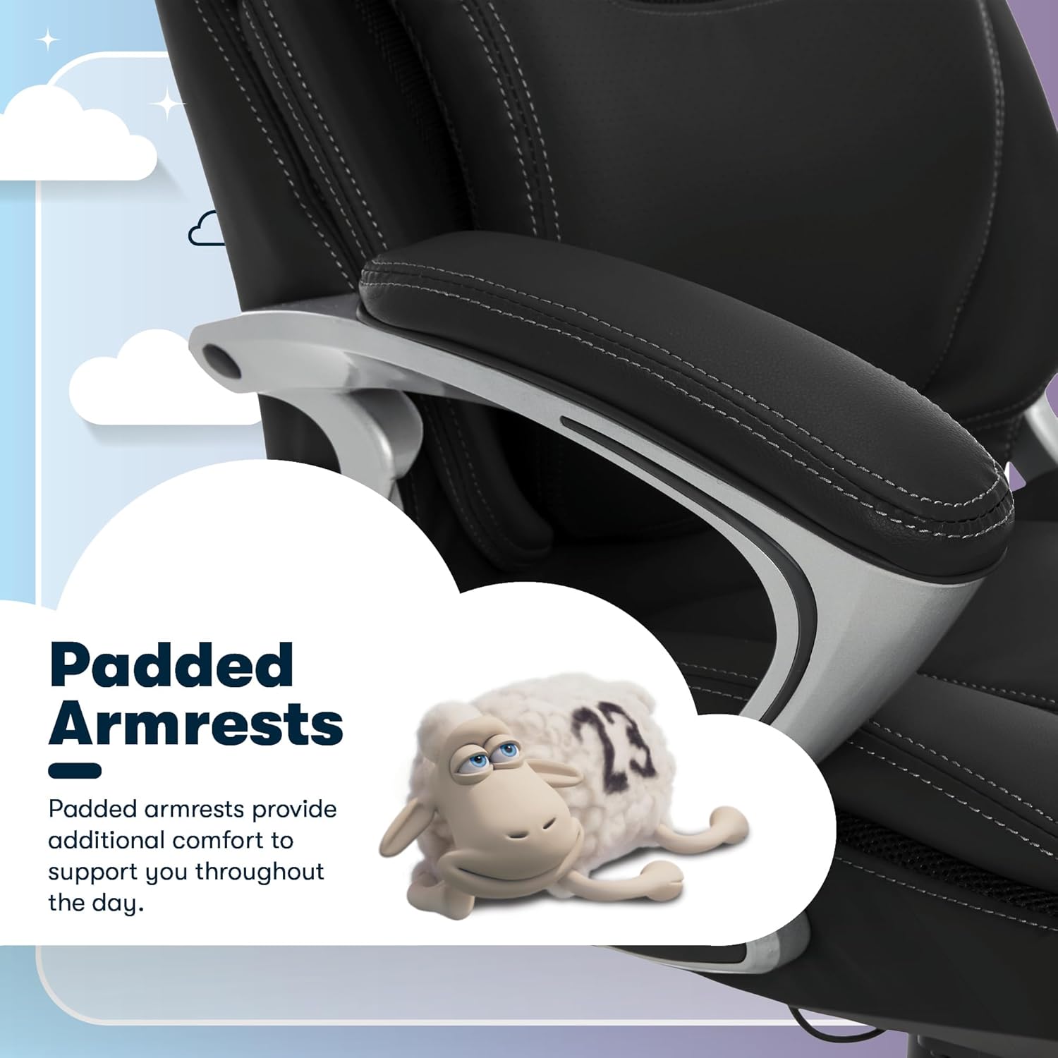 Serta Bryce Executive Office Chair, Ergonomic Computer DeskChairs with Patented AIR Lumbar Support, Comfy Body Pillows, Height Adjustable, Swivel Base with Wheels, Bonded Leather, Black