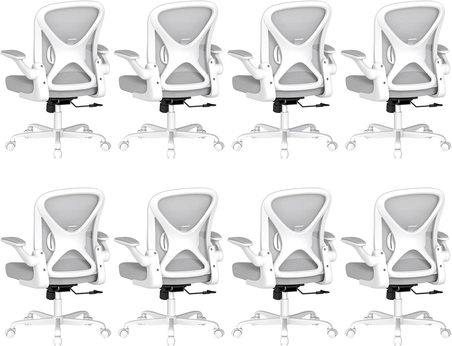 ZZH Ergonomic Office Chair Set of 6 with Adjustable Lumbar Support and Headrest, Mesh Home Office Desk Chair with Wheels and Flip-up Arms, Black