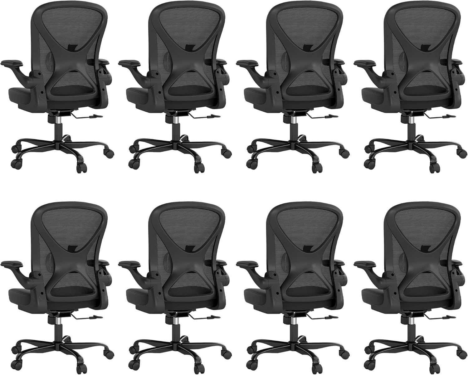ZZH Ergonomic Office Chair Set of 10 with Adjustable Lumbar Support, Mesh Home Office Desk Chair with Wheels and Flip-up Arms, Black