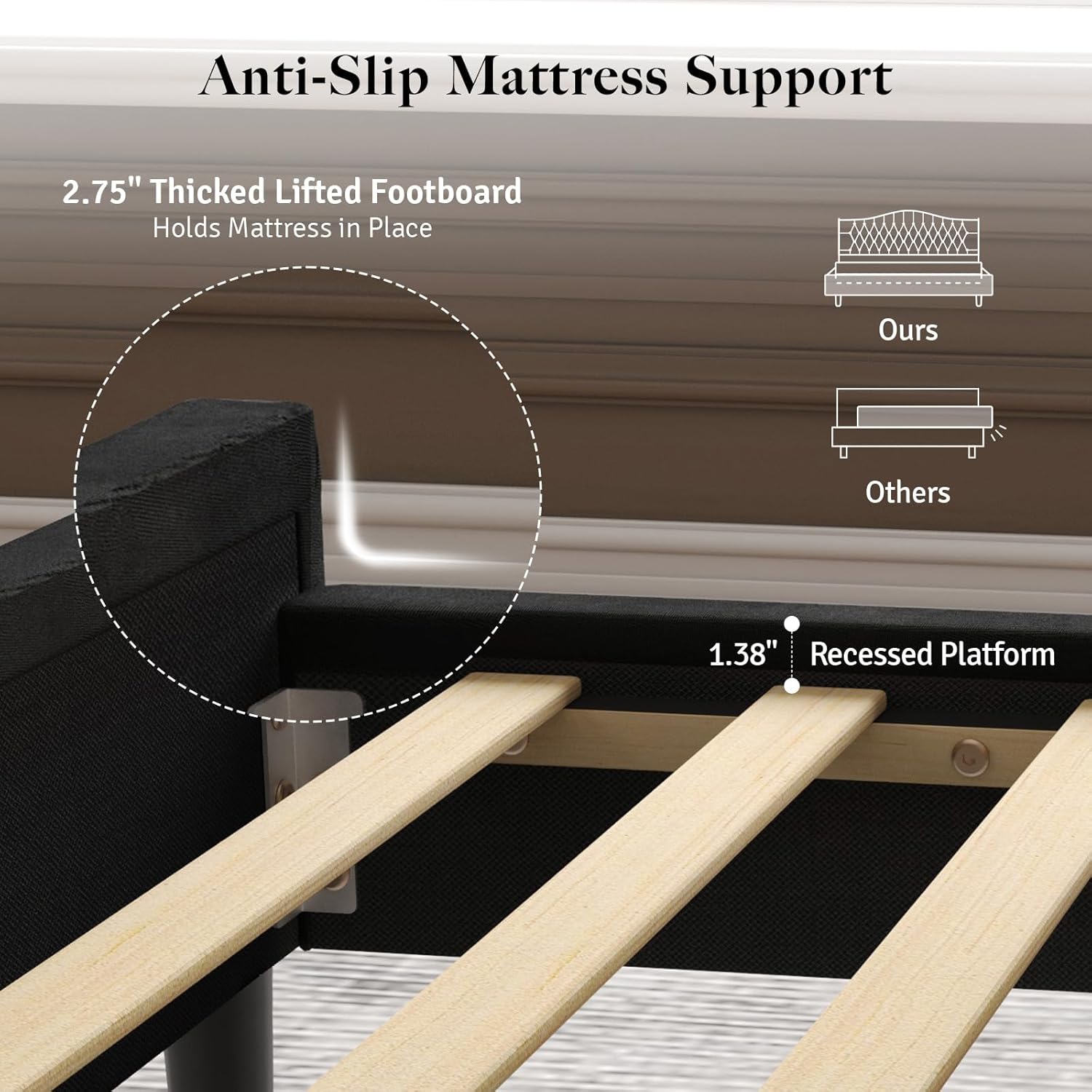 Belffin King Bed Frame and Headboard, Luxury Upholstered Velvet Platform Bed with Wingback, Button Tufted & Nailhead Trim, Anti-Slide Tall Footboard, No Box Spring Needed, Noise-Free, Black