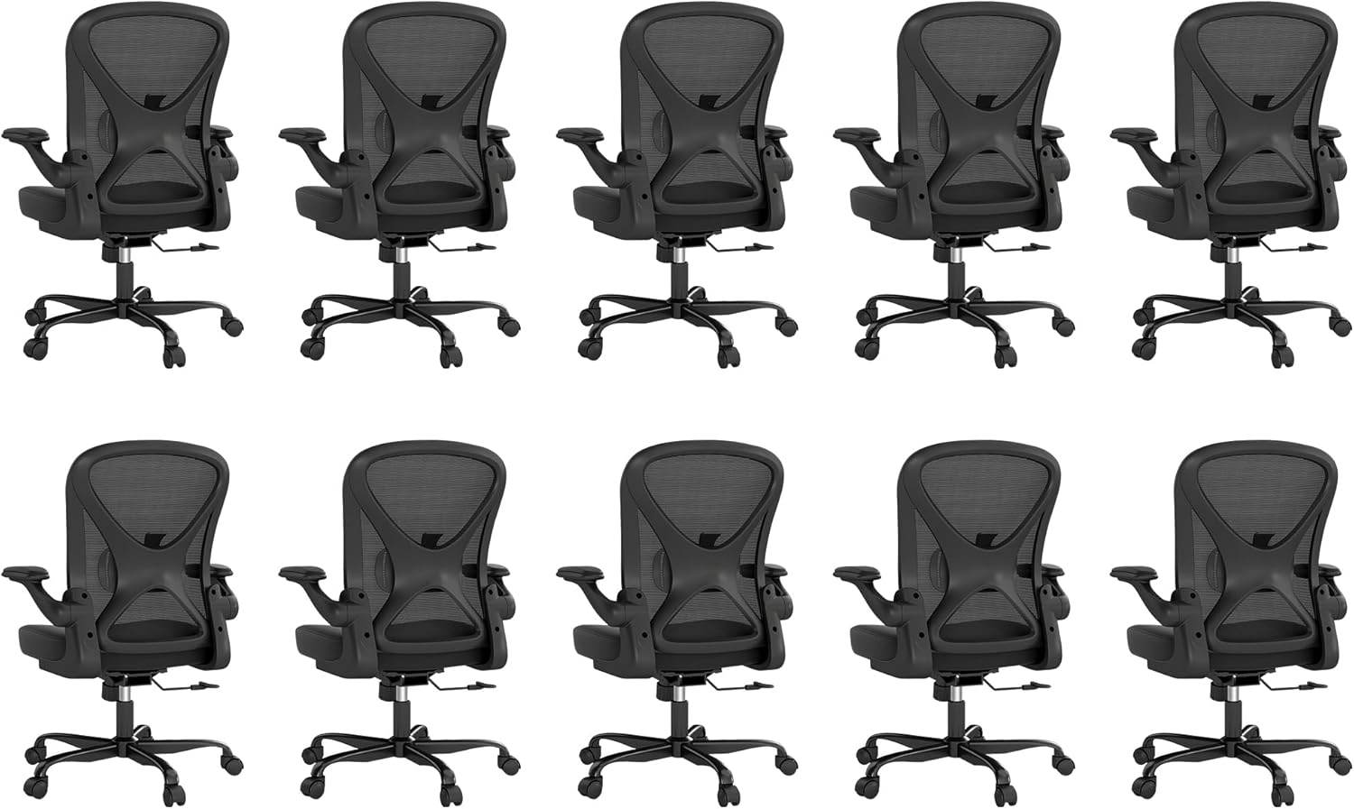 ZZH Ergonomic Office Chair Set of 6 with Adjustable Lumbar Support and Headrest, Mesh Home Office Desk Chair with Wheels and Flip-up Arms, Black