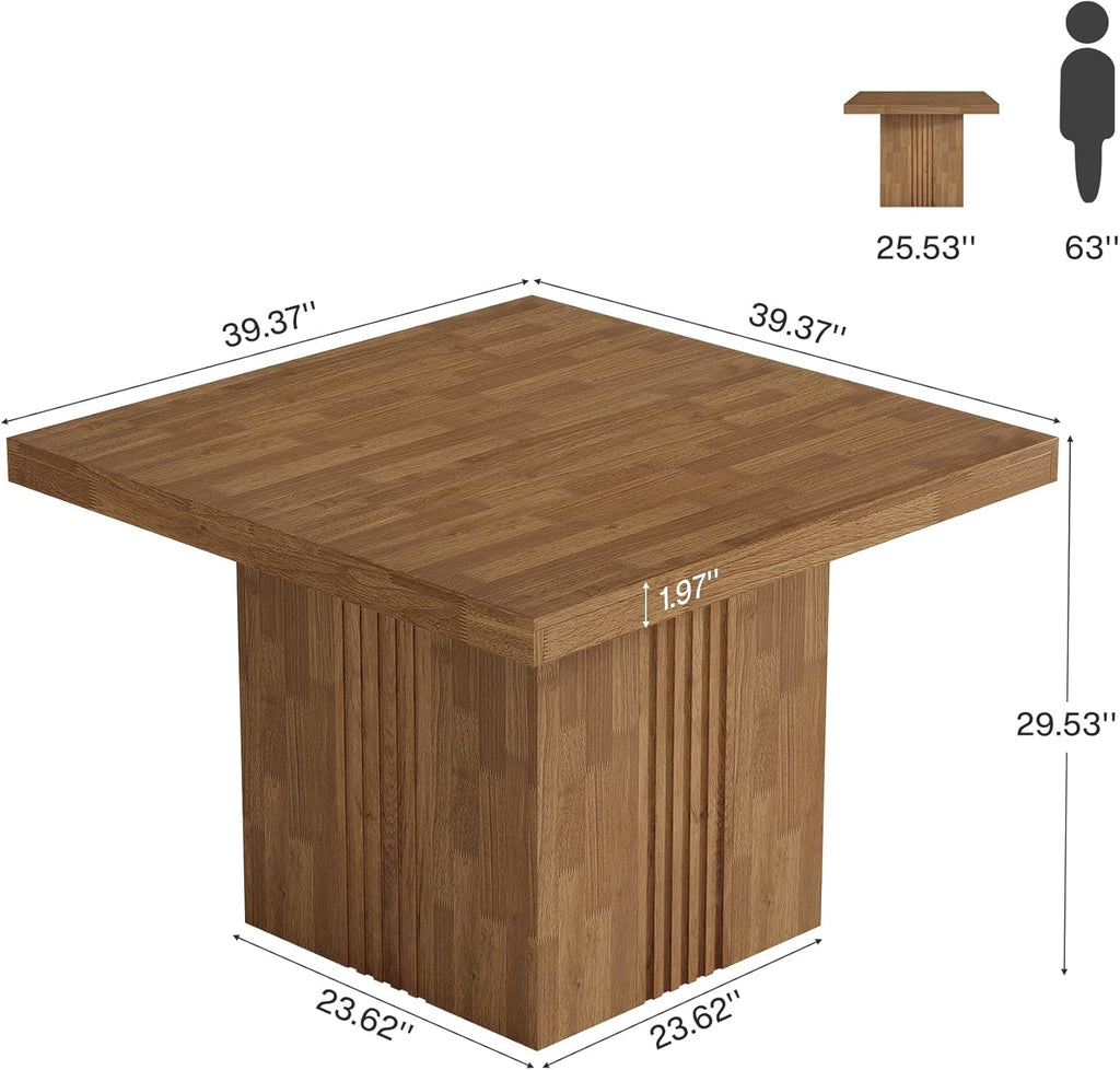 Tribesigns 39-Inch Square Dining Table for 4, Farmhouse Kitchen Dinner Table with Fluted Pedestal Base for Dining Room, Kitchen, Living Room, Apartments, Small Space, Easy to Assemble, Brown