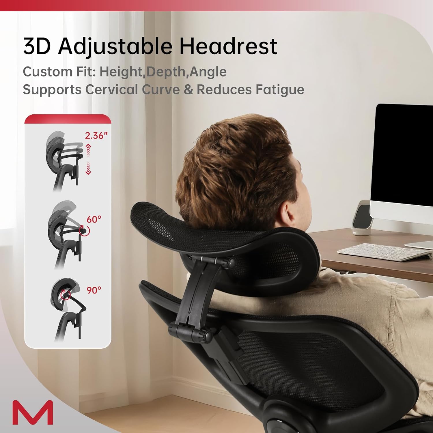 Ergonomic Office Chair with Footrest, Office Chairs with DTS Dynamic Lumbar Support, Desk Chairs with 4D Armrest, 136° Recline,Mesh Back Desk Chair with 3D Headrest, Adjustable Computer Chair
