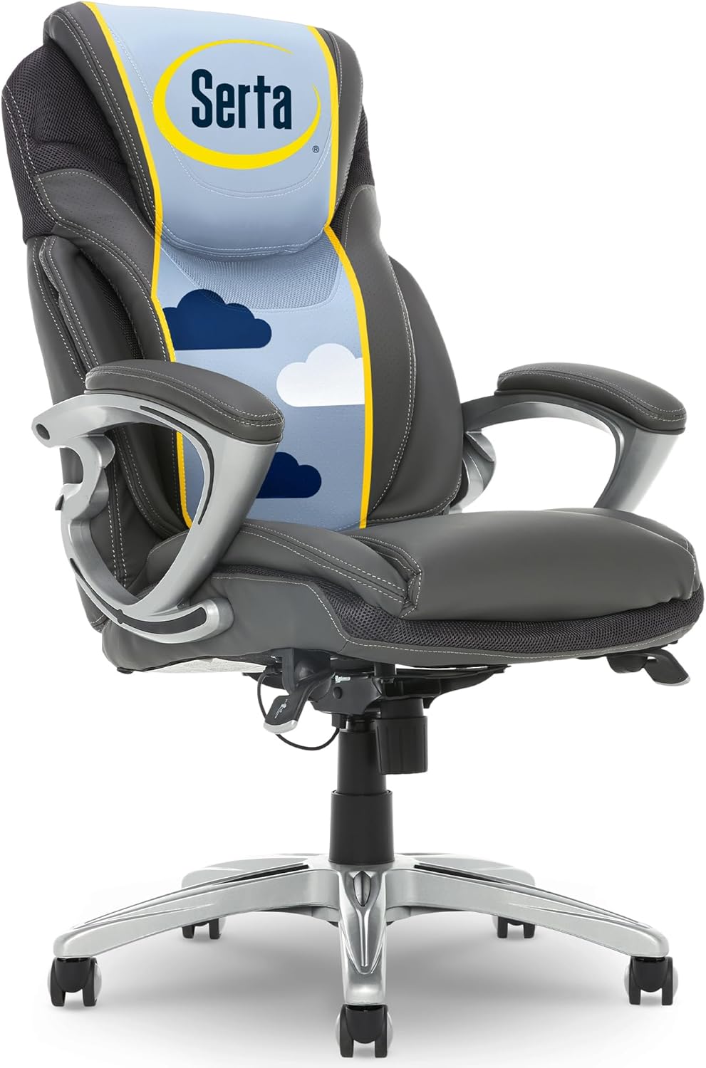 Serta Bryce Executive Office Chair, Ergonomic Computer DeskChairs with Patented AIR Lumbar Support, Comfy Body Pillows, Height Adjustable, Swivel Base with Wheels, Bonded Leather, Black