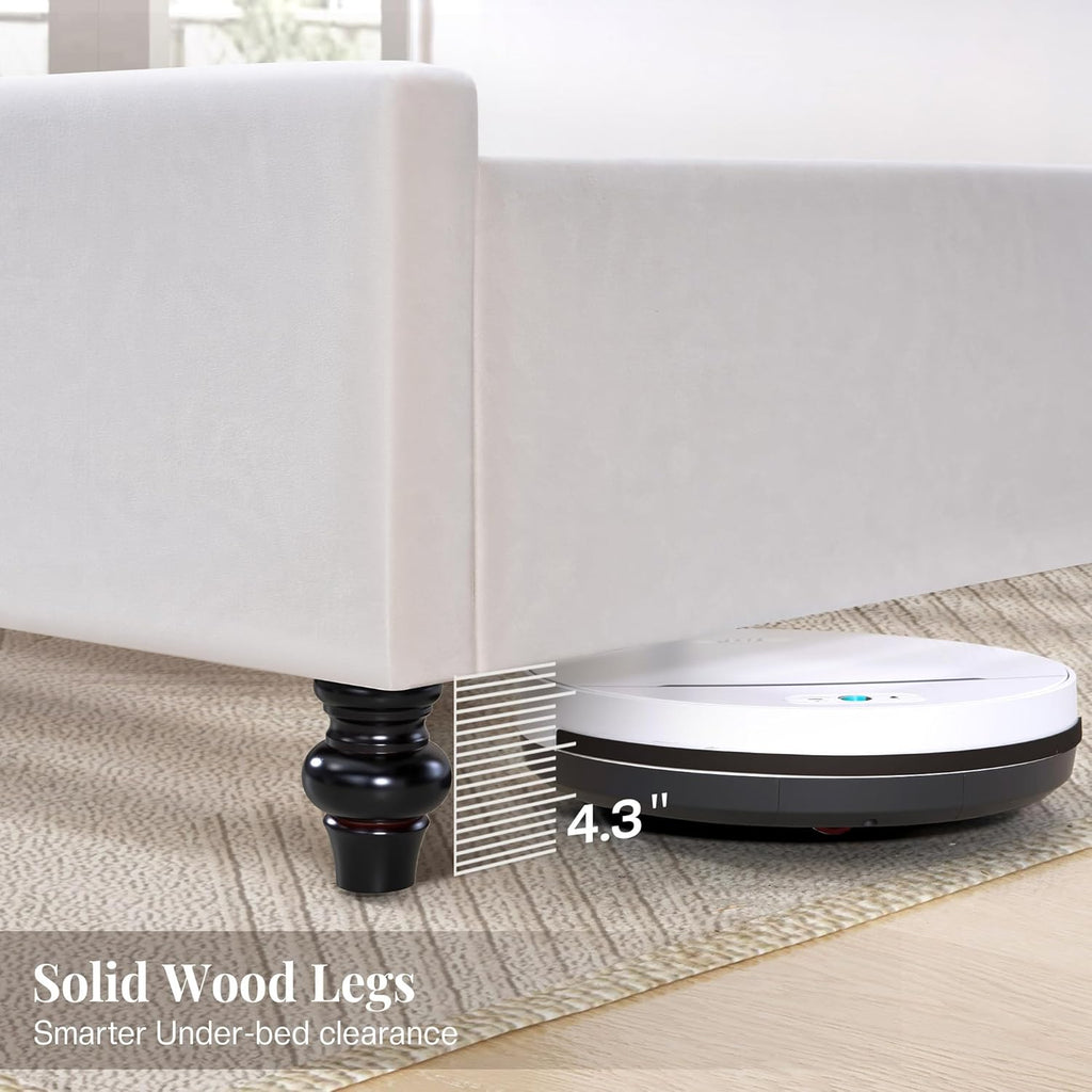 Jocisland Queen Bed Frame with Headboard 59" Tall,Platform Bed Frame with Velvet Upholstered Headboard,Handcrafted Deepbutton Tufted,Solid Wood Legs,Noise-Reducing,No Box Spring Needed,Cream