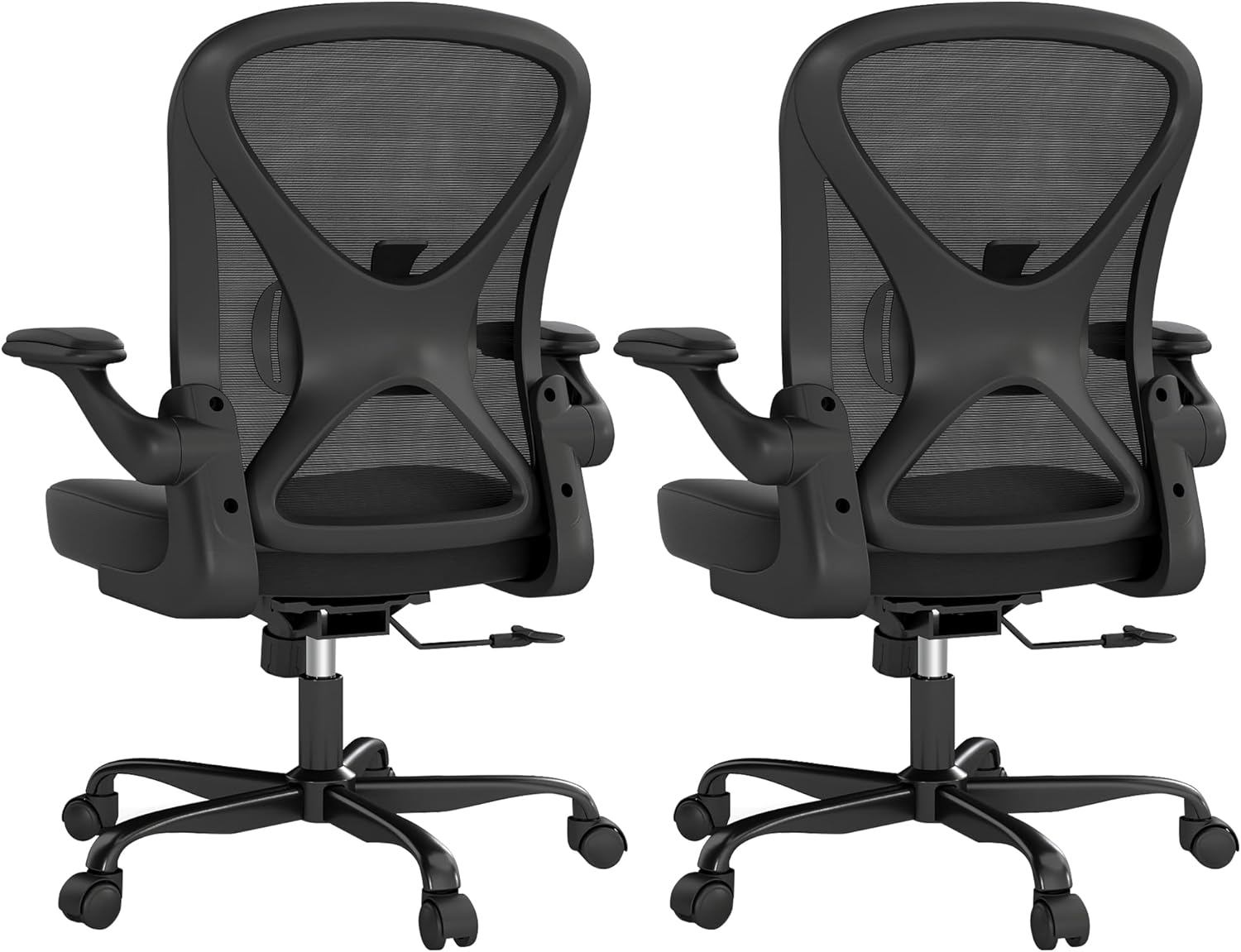 ZZH Ergonomic Office Chair Set of 6 with Adjustable Lumbar Support and Headrest, Mesh Home Office Desk Chair with Wheels and Flip-up Arms, Black