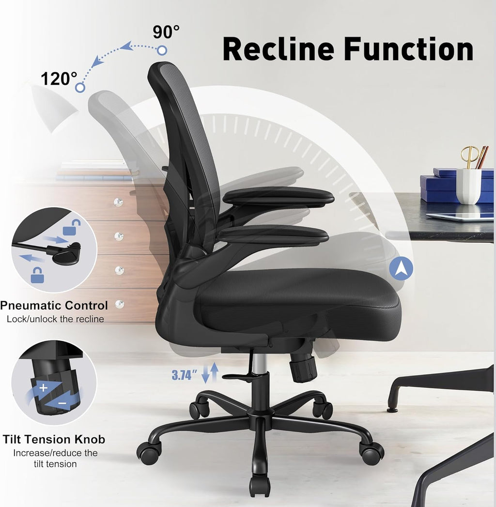 ZZH Ergonomic Office Chair Set of 10 with Adjustable Lumbar Support, Mesh Home Office Desk Chair with Wheels and Flip-up Arms, Black