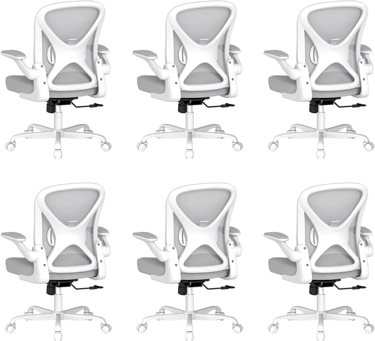 ZZH Ergonomic Office Chair Set of 6 with Adjustable Lumbar Support and Headrest, Mesh Home Office Desk Chair with Wheels and Flip-up Arms, Black