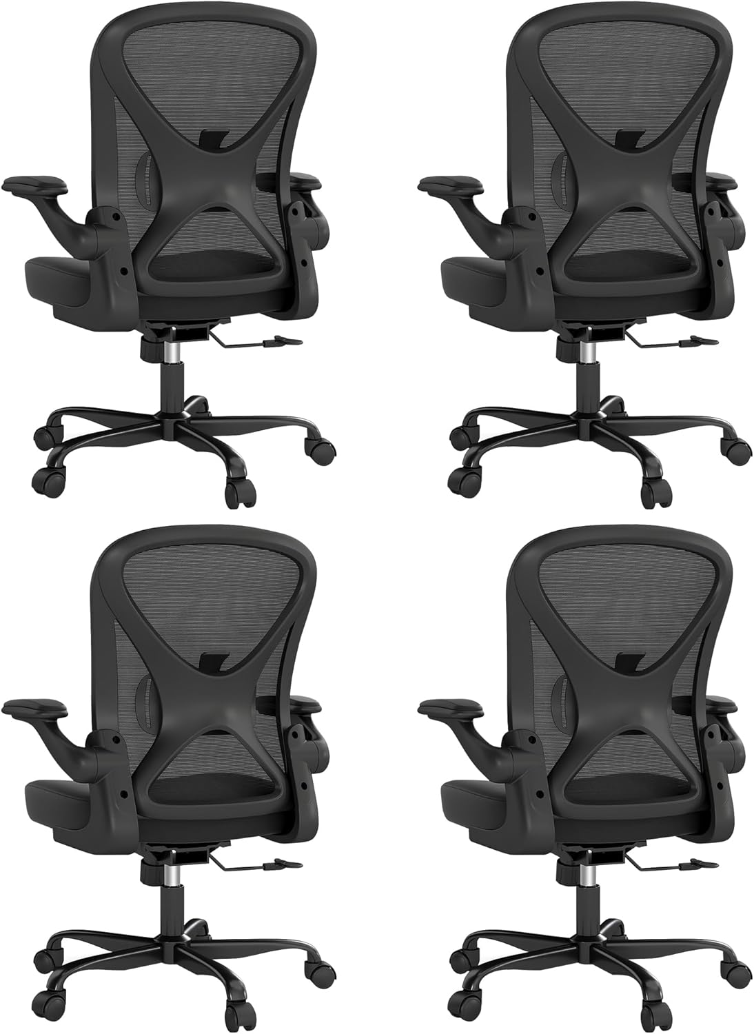 ZZH Ergonomic Office Chair Set of 6 with Adjustable Lumbar Support and Headrest, Mesh Home Office Desk Chair with Wheels and Flip-up Arms, Black