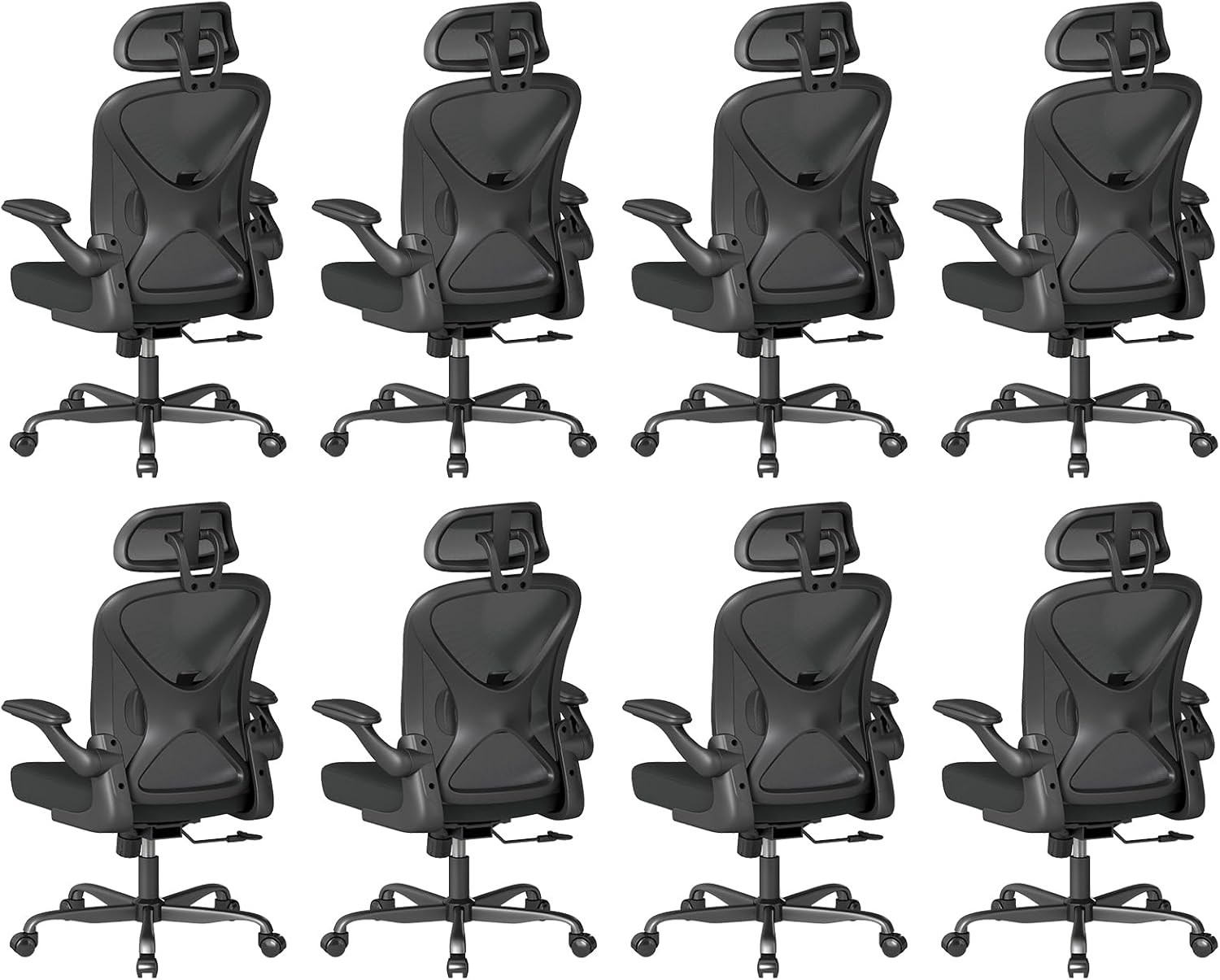 ZZH Ergonomic Office Chair Set of 10 with Adjustable Lumbar Support, Mesh Home Office Desk Chair with Wheels and Flip-up Arms, Black