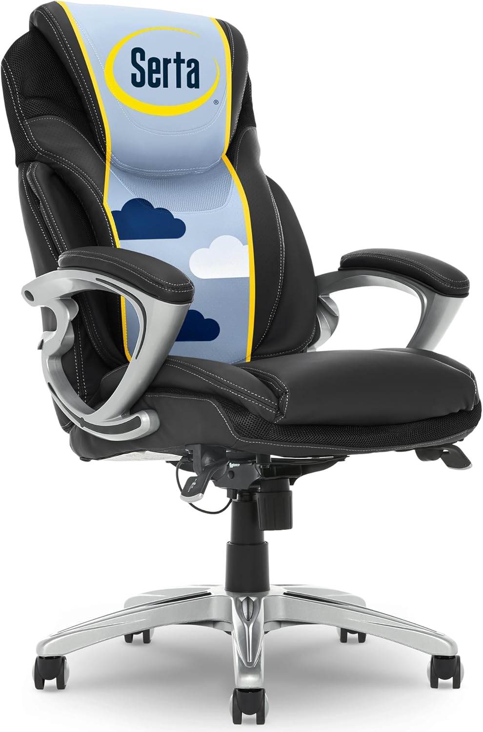 Serta Bryce Executive Office Chair, Ergonomic Computer DeskChairs with Patented AIR Lumbar Support, Comfy Body Pillows, Height Adjustable, Swivel Base with Wheels, Bonded Leather, Black