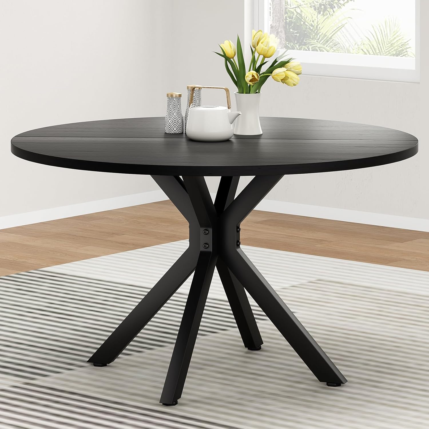 Soohow 47.2" Solid Wood Round Dining Kitchen Table for 4-6 People with Intersecting Pedestal Base