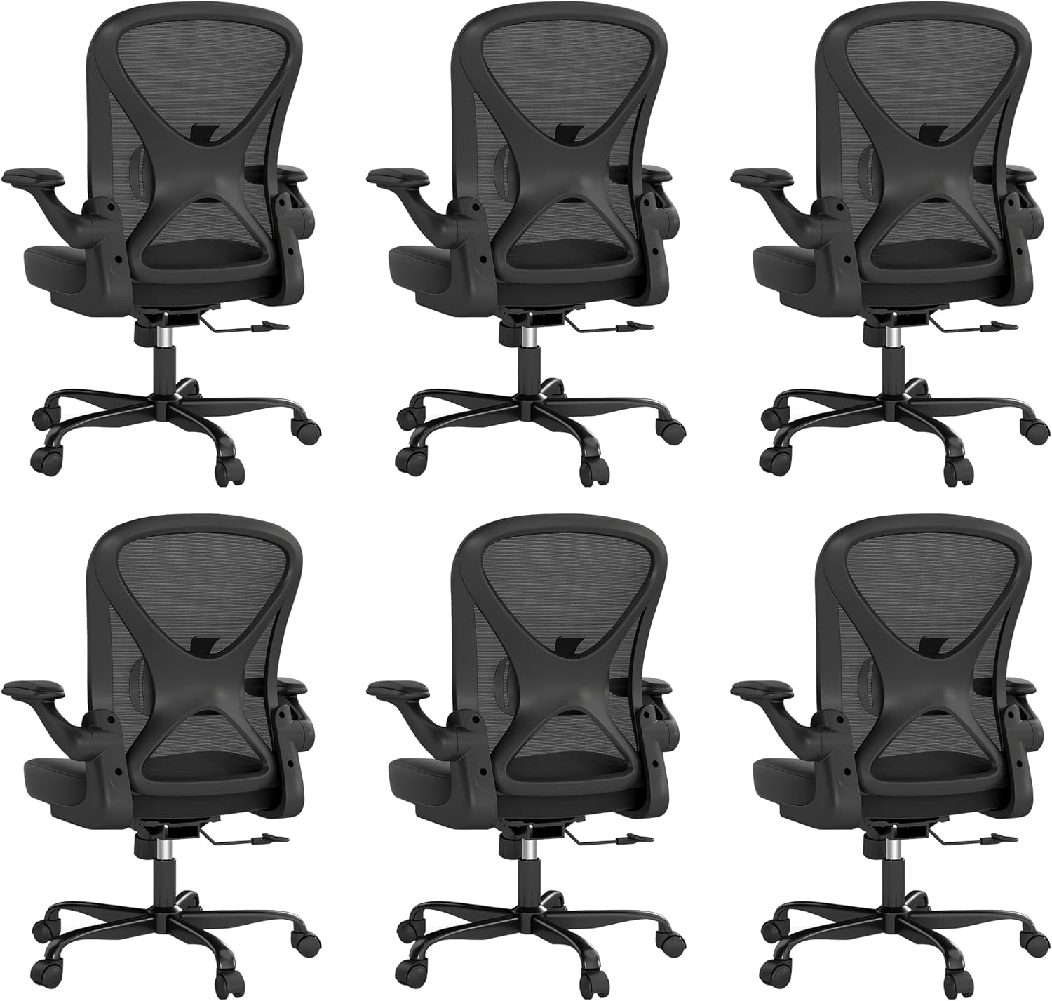 ZZH Ergonomic Office Chair Set of 10 with Adjustable Lumbar Support, Mesh Home Office Desk Chair with Wheels and Flip-up Arms, Black