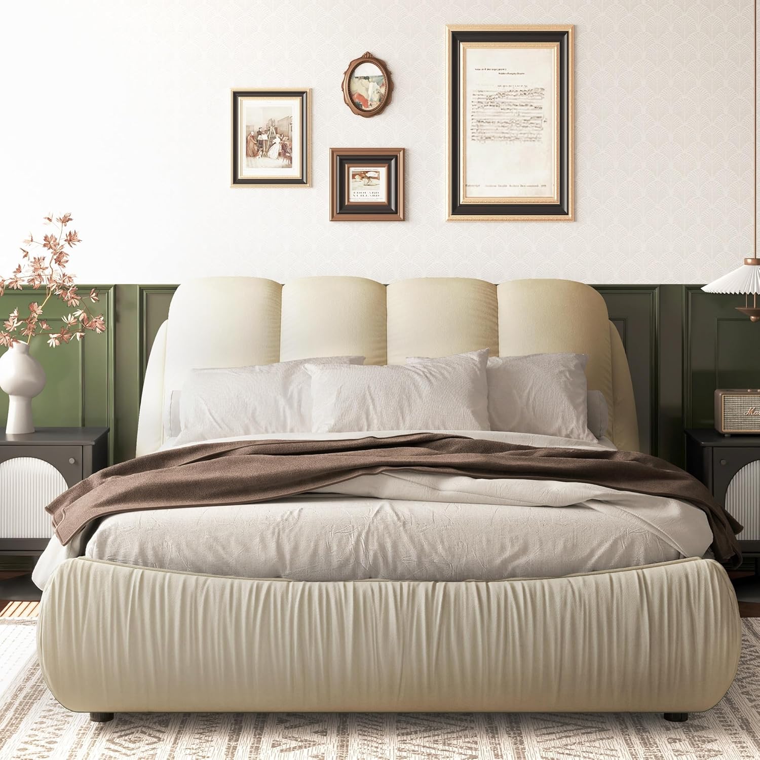 DEINPPA Contemporary Upholstered Bed with Oversized Soft Headboard, King Size Platform Bed |Thickening Pine Wood Slats|No Box Spring Needed|1000 Lbs Weight Capacity-for Adult Master Bedroom-Black