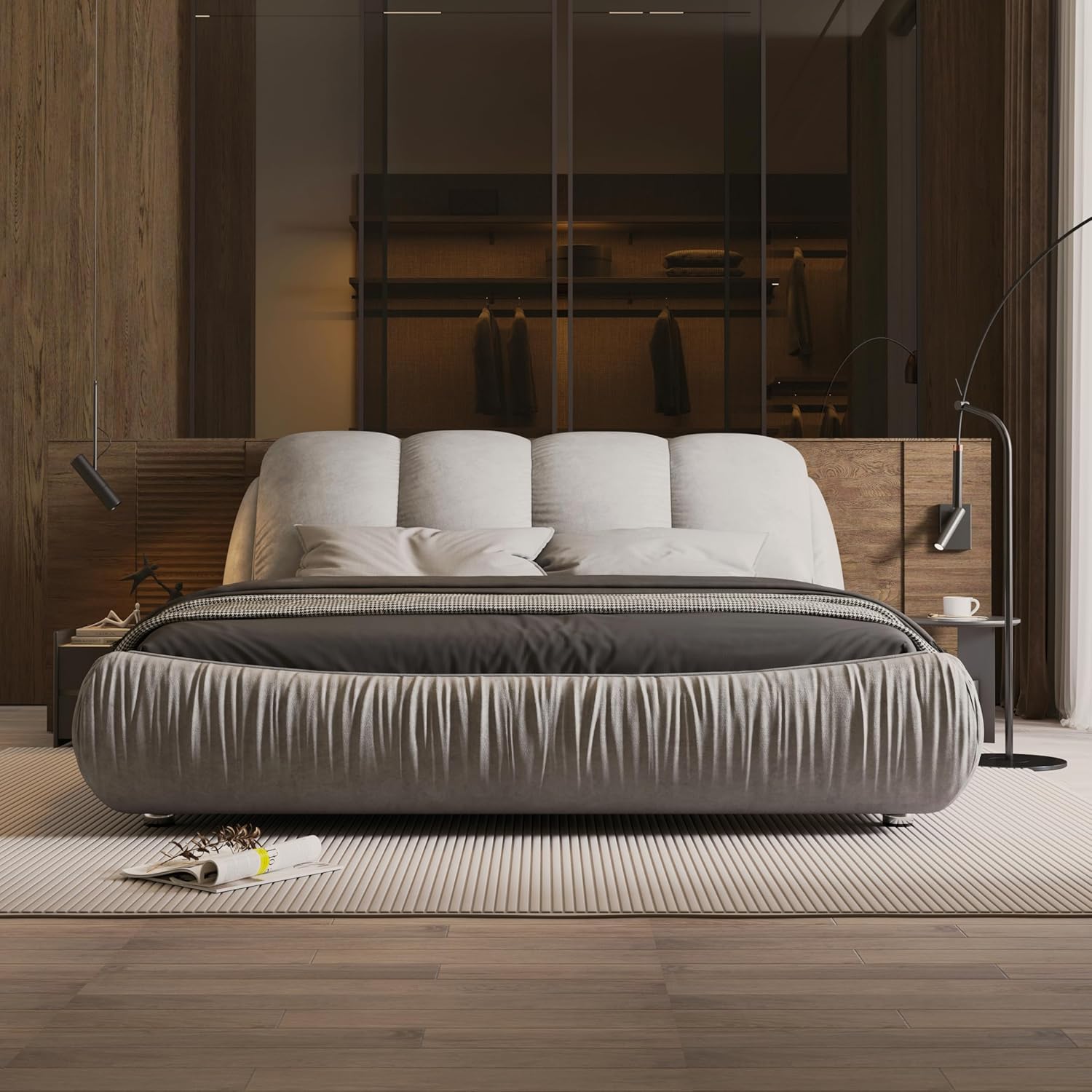 DEINPPA Contemporary Upholstered Bed with Oversized Soft Headboard, King Size Platform Bed |Thickening Pine Wood Slats|No Box Spring Needed|1000 Lbs Weight Capacity-for Adult Master Bedroom-Black