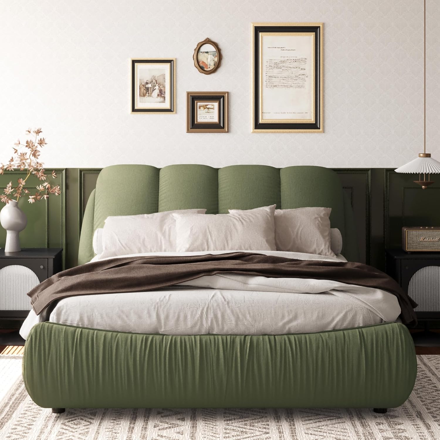 DEINPPA Contemporary Upholstered Bed with Oversized Soft Headboard, King Size Platform Bed |Thickening Pine Wood Slats|No Box Spring Needed|1000 Lbs Weight Capacity-for Adult Master Bedroom-Black