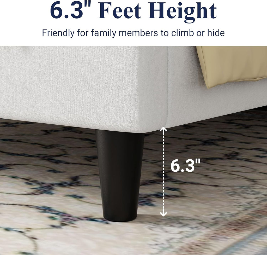 Allewie Queen Bed Frame/Velvet Upholstered Bed Frame with Vertical Channel Tufted Headboard/Strong Wooden Slats/Platform Bed Frame/Mattress Foundation/Box Spring Optional/Easy Assembly/White