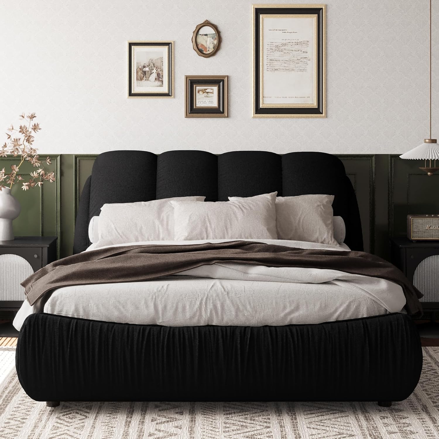 DEINPPA Contemporary Upholstered Bed with Oversized Soft Headboard, King Size Platform Bed |Thickening Pine Wood Slats|No Box Spring Needed|1000 Lbs Weight Capacity-for Adult Master Bedroom-Black