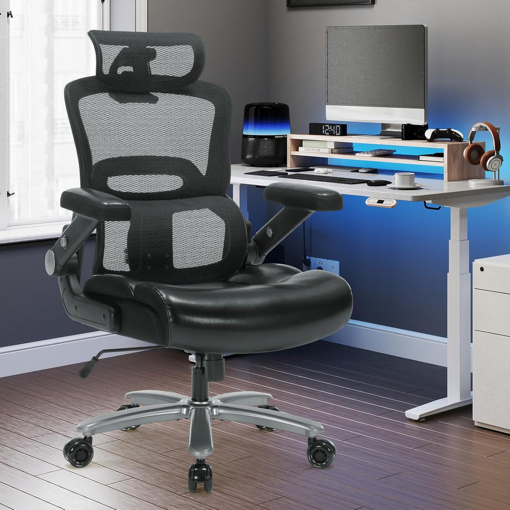 Big and Tall Office Chair 500lbs Wide Seat, PU Leather High Back Executive Office Chair with 3D Headrest and Armrests,Ergonomic Chairs with Lumbar Support