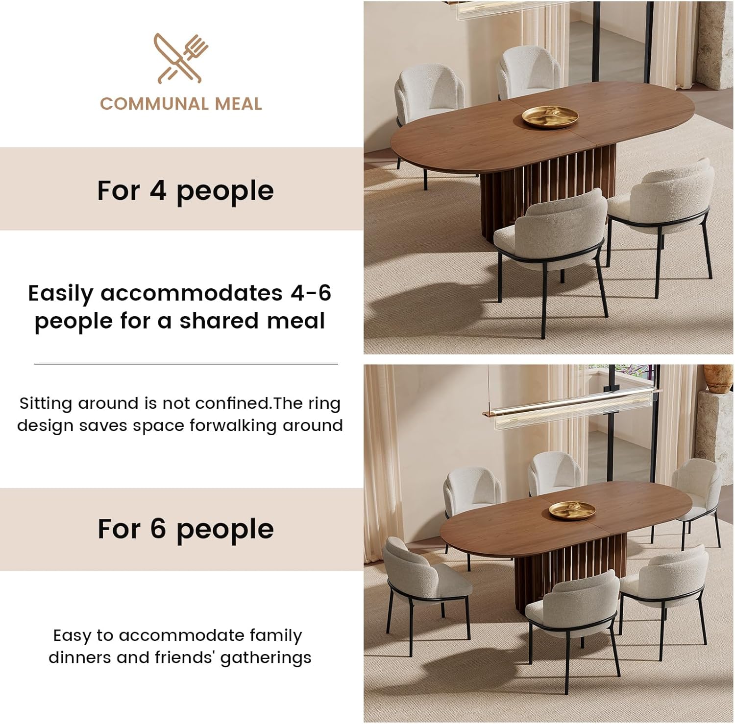 Guyii 79" Farmhouse Oval Dining Table for 6-8 Brown Kichen Table with Strong Pedestal Mid Century 6 Person Dining Room Table for Dining Room Kichen Furniture Bistro