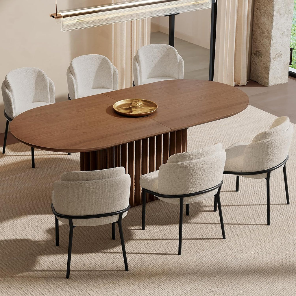 Guyii 79" Farmhouse Oval Dining Table for 6-8 Brown Kichen Table with Strong Pedestal Mid Century 6 Person Dining Room Table for Dining Room Kichen Furniture Bistro