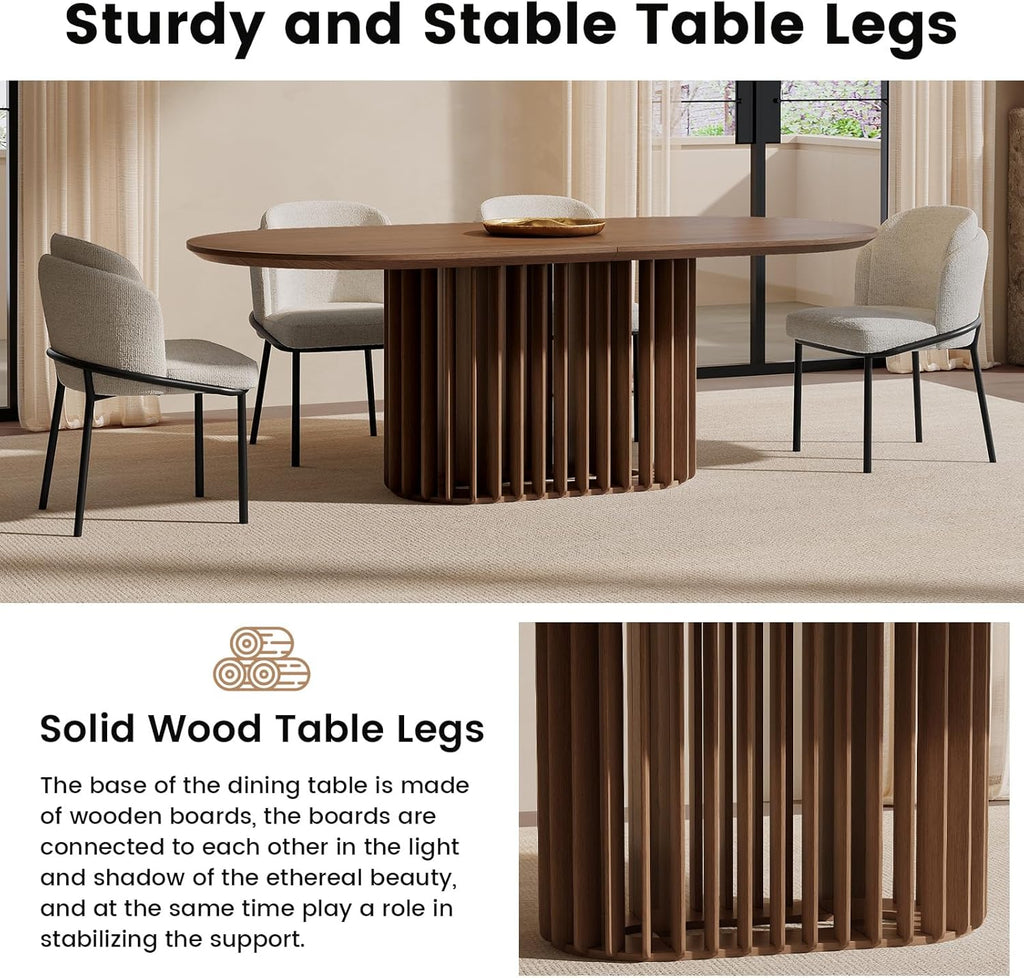 Guyii 79" Farmhouse Oval Dining Table for 6-8 Brown Kichen Table with Strong Pedestal Mid Century 6 Person Dining Room Table for Dining Room Kichen Furniture Bistro