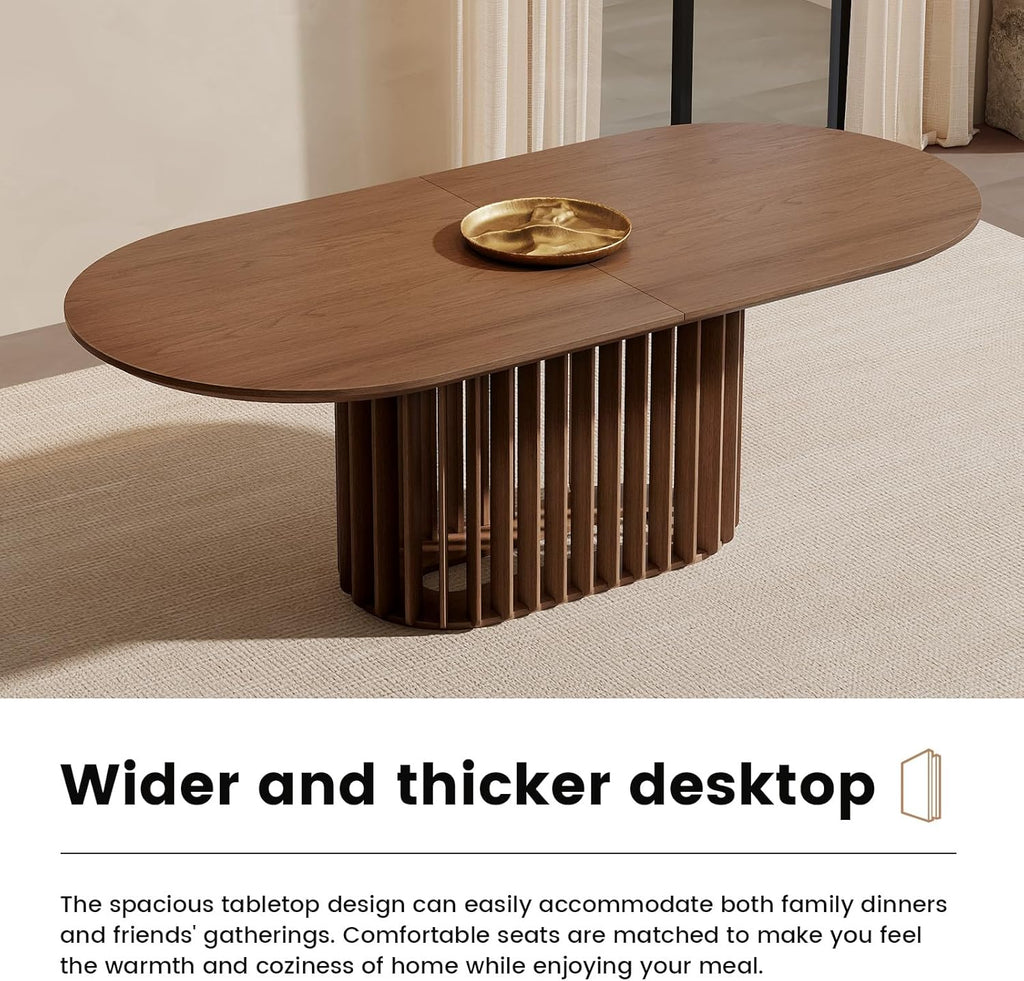 Guyii 79" Farmhouse Oval Dining Table for 6-8 Brown Kichen Table with Strong Pedestal Mid Century 6 Person Dining Room Table for Dining Room Kichen Furniture Bistro