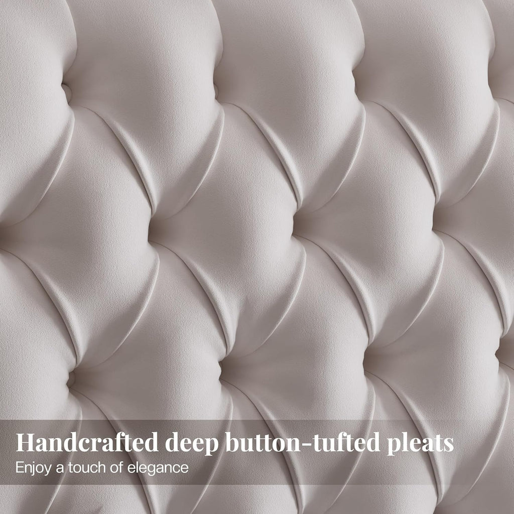 Jocisland Queen Bed Frame with Headboard 59" Tall,Platform Bed Frame with Velvet Upholstered Headboard,Handcrafted Deepbutton Tufted,Solid Wood Legs,Noise-Reducing,No Box Spring Needed,Cream