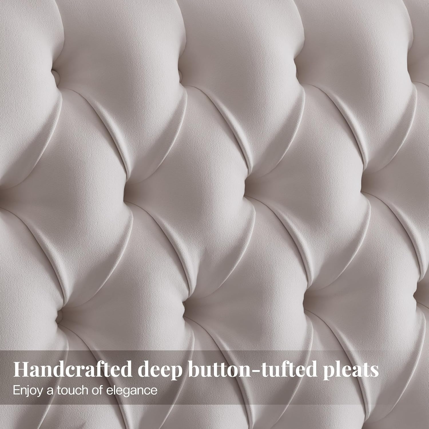 Jocisland Queen Bed Frame with Headboard 59" Tall,Platform Bed Frame with Velvet Upholstered Headboard,Handcrafted Deepbutton Tufted,Solid Wood Legs,Noise-Reducing,No Box Spring Needed,Cream