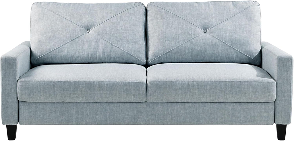 Serta® Lindbergh 70.5" Modern Transitional Sofa, Tufted Back Cushion, Square Track Arms, Solid Wood Legs, Dream Coil® Comfort, Woven Polyester Fabric, Light Gray