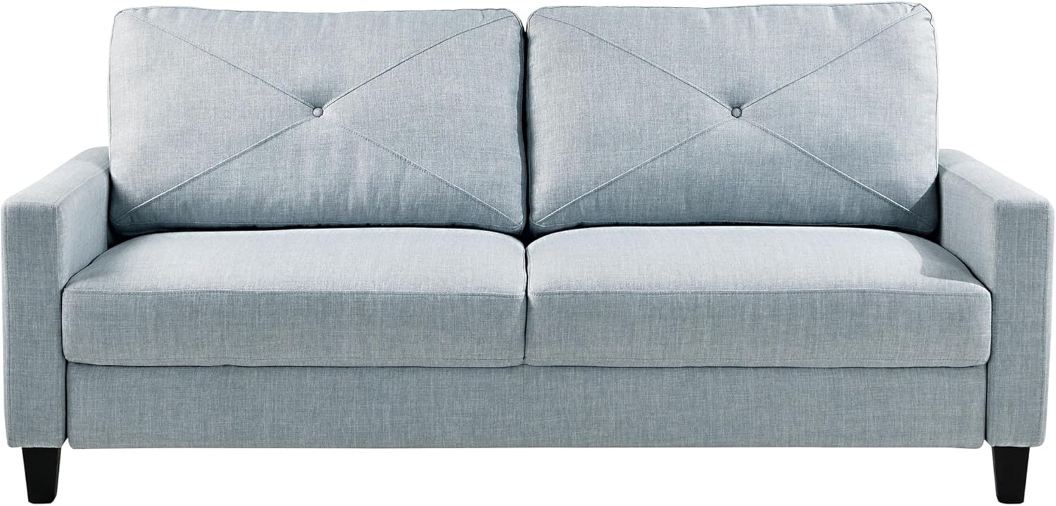 Serta® Lindbergh 70.5" Modern Transitional Sofa, Tufted Back Cushion, Square Track Arms, Solid Wood Legs, Dream Coil® Comfort, Woven Polyester Fabric, Light Gray