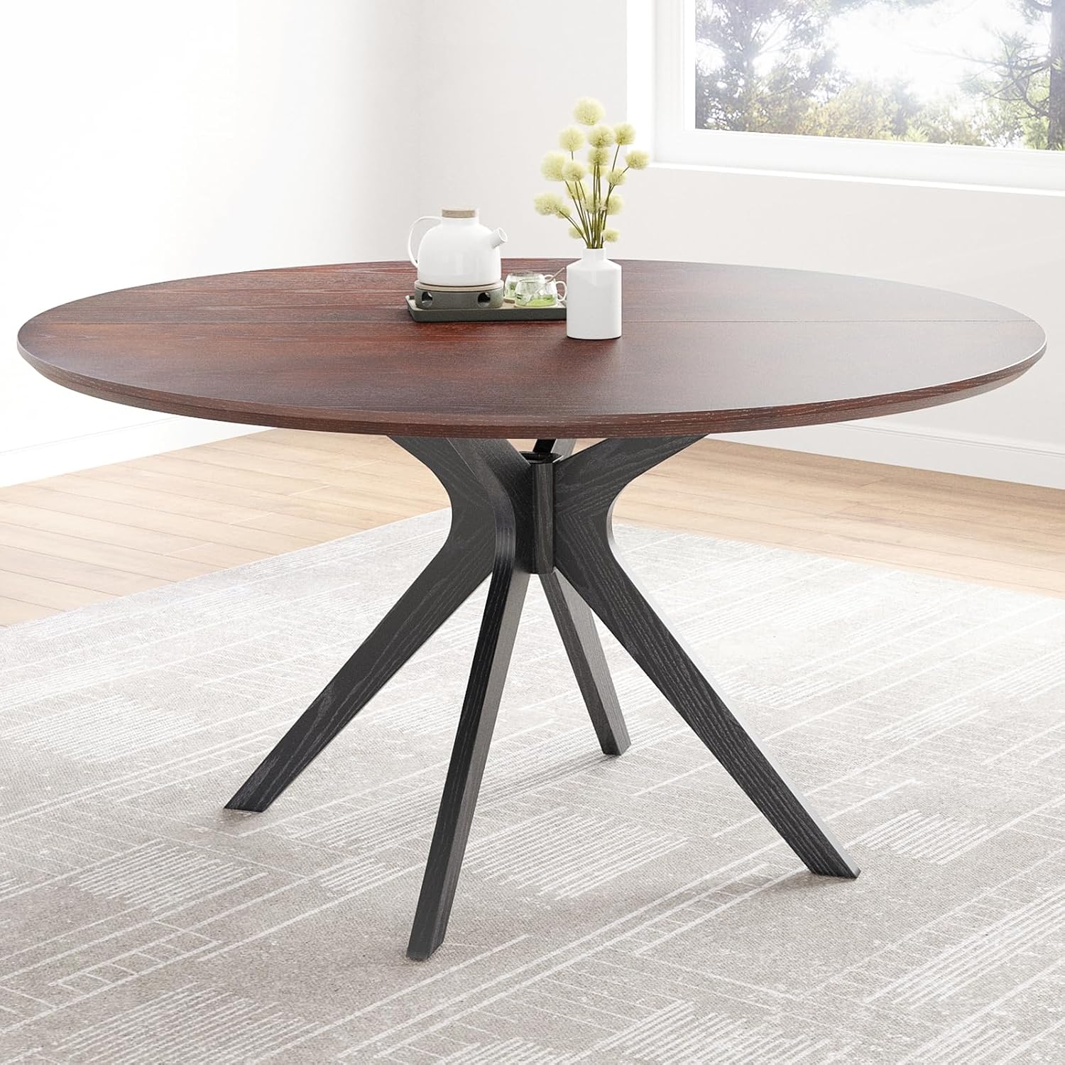 Soohow 47.2" Solid Wood Round Dining Kitchen Table for 4-6 People with Intersecting Pedestal Base
