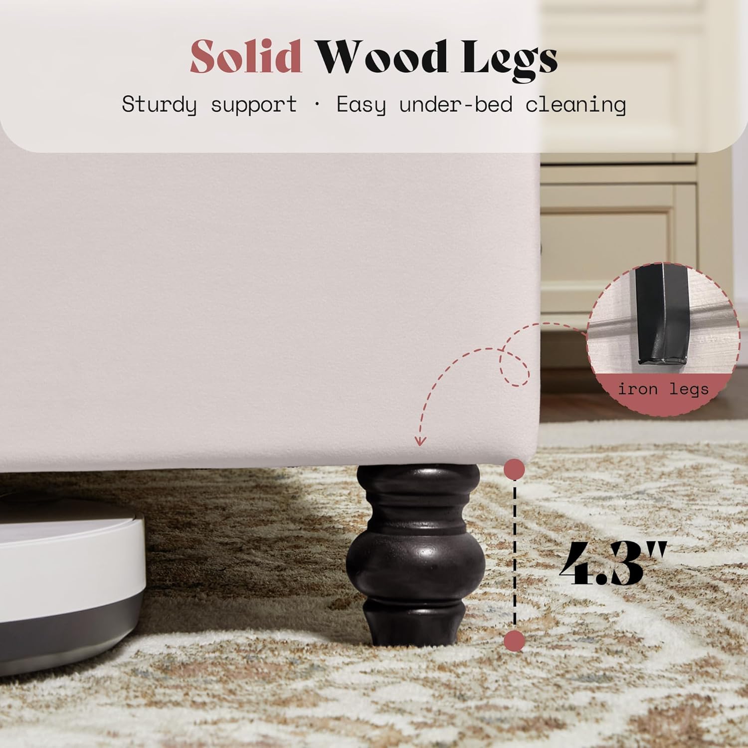 AMERLIFE Queen Size Bed Frame with 59" Tall Wingback Headboard, Velvet Upholstered Platform, Button Tufted Sleigh Design, No Box Spring Needed,Cream