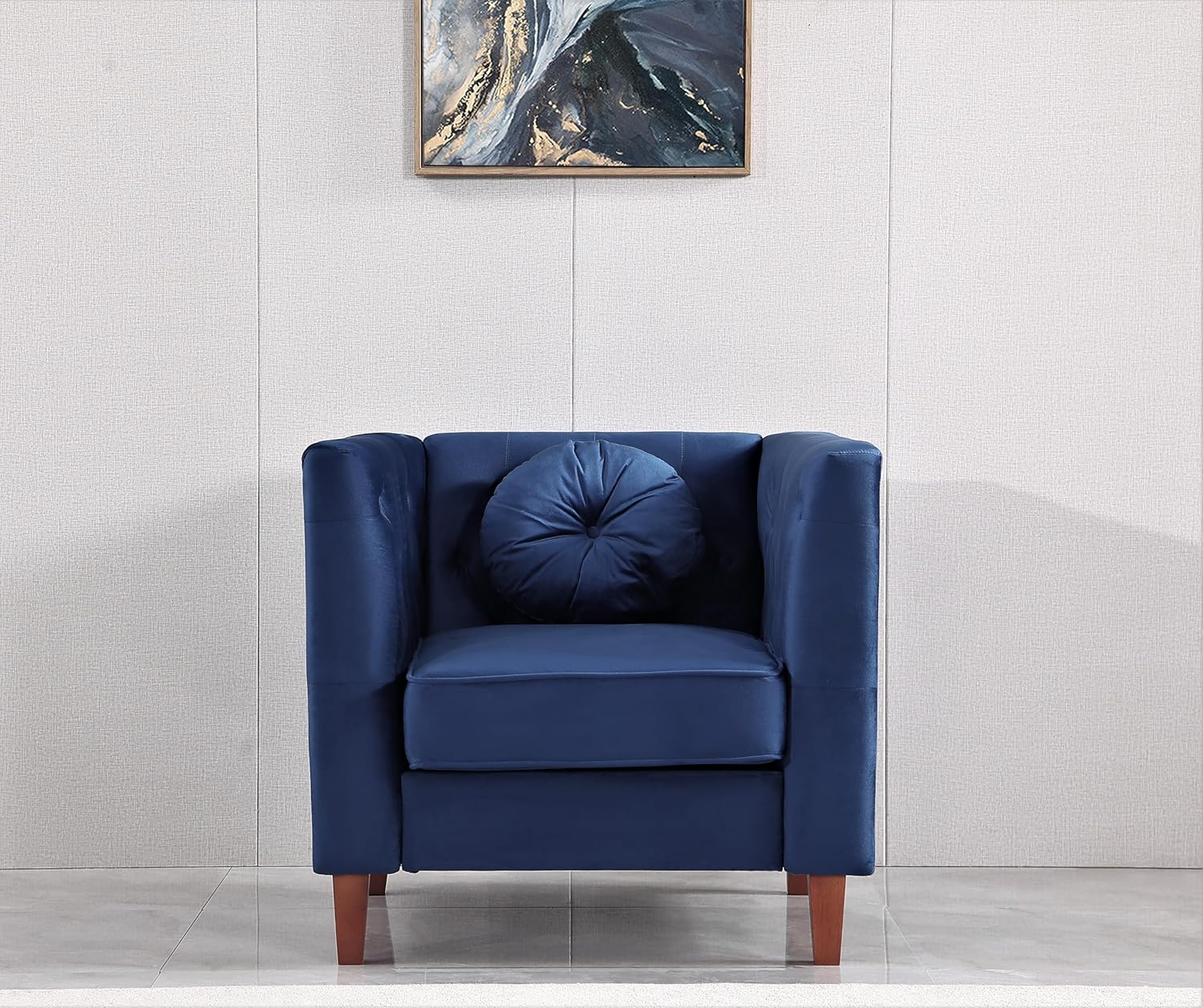 Kittleson Classic Chesterfield Velvet Loveseat Sofa with Elegant Button Tufted Backrest, Square Legs, High-Density Foam & Accent Pillows, 2 Seater Couch for Living Room, Love Seat, Dark Blue