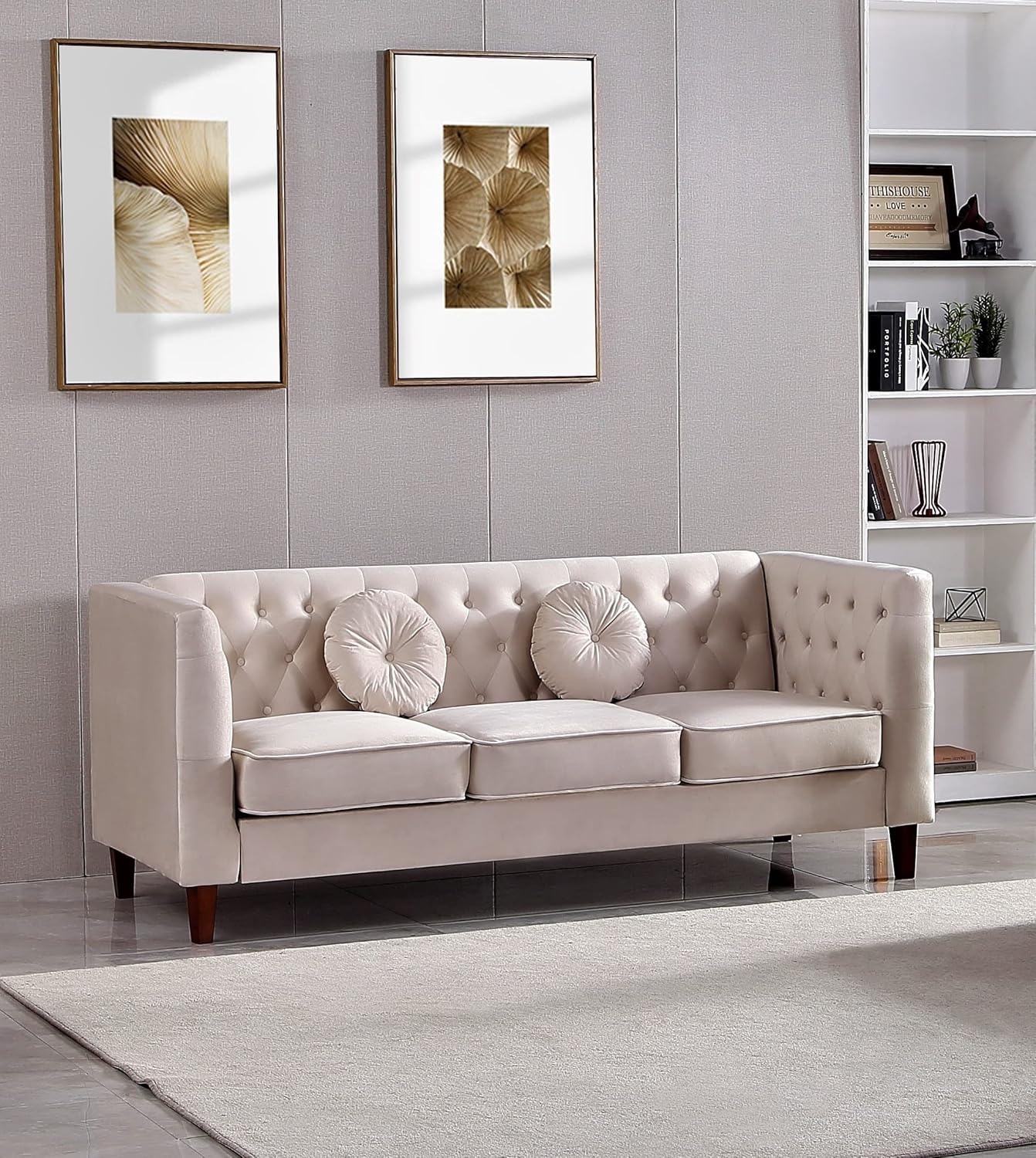 Kittleson Classic Chesterfield Velvet Loveseat Sofa with Elegant Button Tufted Backrest, Square Legs, High-Density Foam & Accent Pillows, 2 Seater Couch for Living Room, Love Seat, Dark Blue