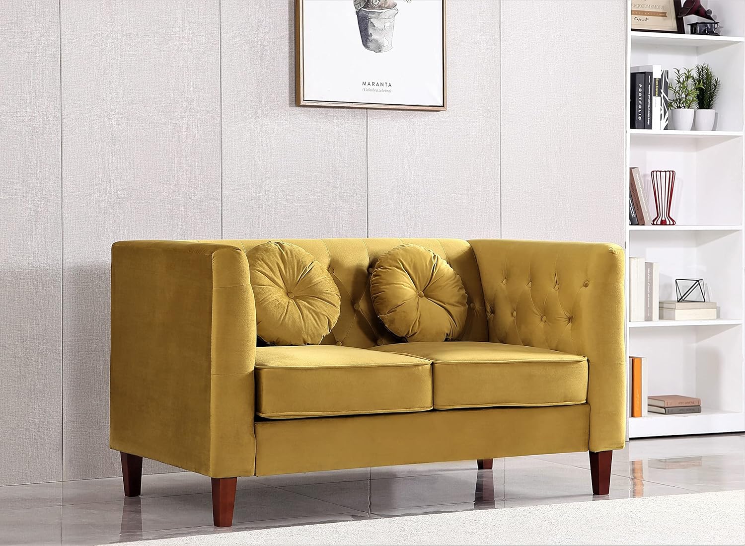 Kittleson Classic Chesterfield Velvet Loveseat Sofa with Elegant Button Tufted Backrest, Square Legs, High-Density Foam & Accent Pillows, 2 Seater Couch for Living Room, Love Seat, Dark Blue