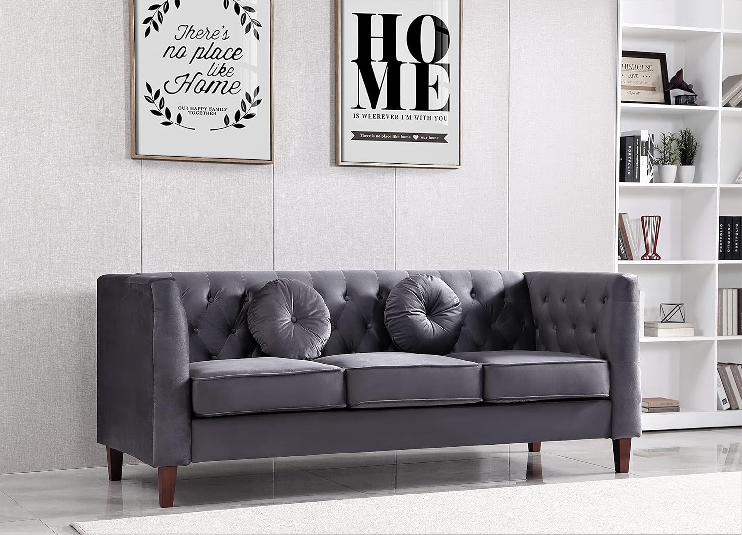 Kittleson Classic Chesterfield Velvet Loveseat Sofa with Elegant Button Tufted Backrest, Square Legs, High-Density Foam & Accent Pillows, 2 Seater Couch for Living Room, Love Seat, Dark Blue