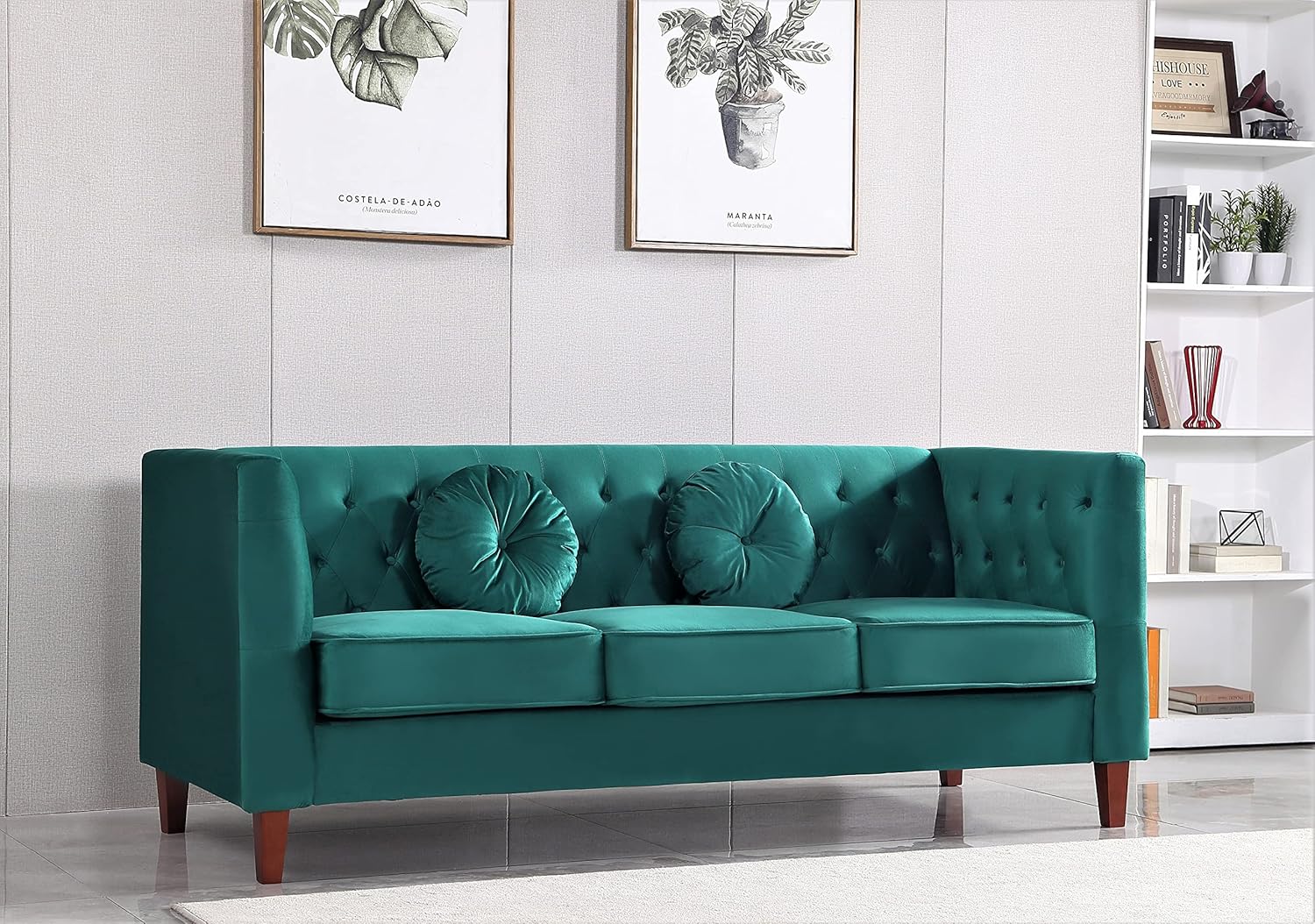 Kittleson Classic Chesterfield Velvet Loveseat Sofa with Elegant Button Tufted Backrest, Square Legs, High-Density Foam & Accent Pillows, 2 Seater Couch for Living Room, Love Seat, Dark Blue