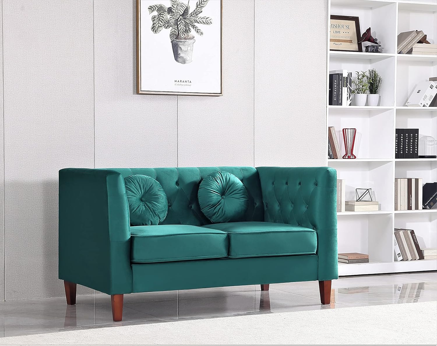 Kittleson Classic Chesterfield Velvet Loveseat Sofa with Elegant Button Tufted Backrest, Square Legs, High-Density Foam & Accent Pillows, 2 Seater Couch for Living Room, Love Seat, Dark Blue