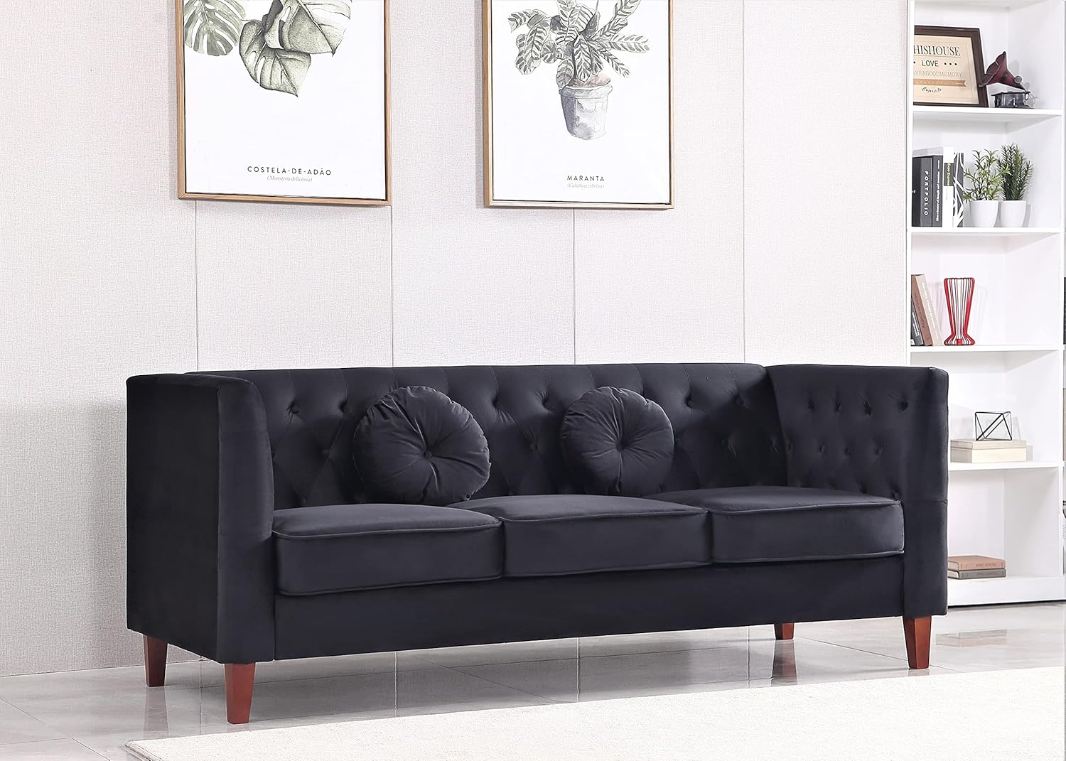 Kittleson Classic Chesterfield Velvet Loveseat Sofa with Elegant Button Tufted Backrest, Square Legs, High-Density Foam & Accent Pillows, 2 Seater Couch for Living Room, Love Seat, Dark Blue